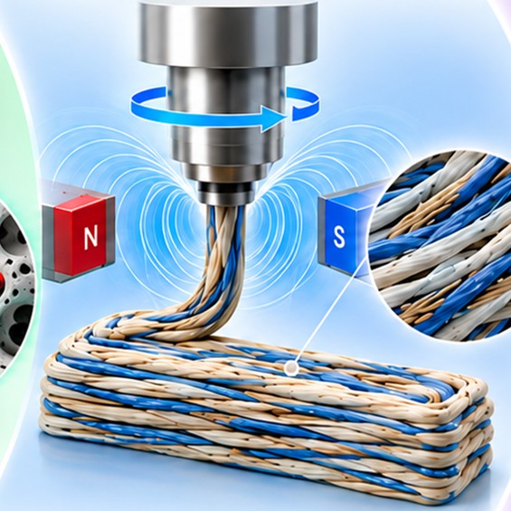Conceptual illustration of magnetic-field-assisted printing and oriented renewable fibers