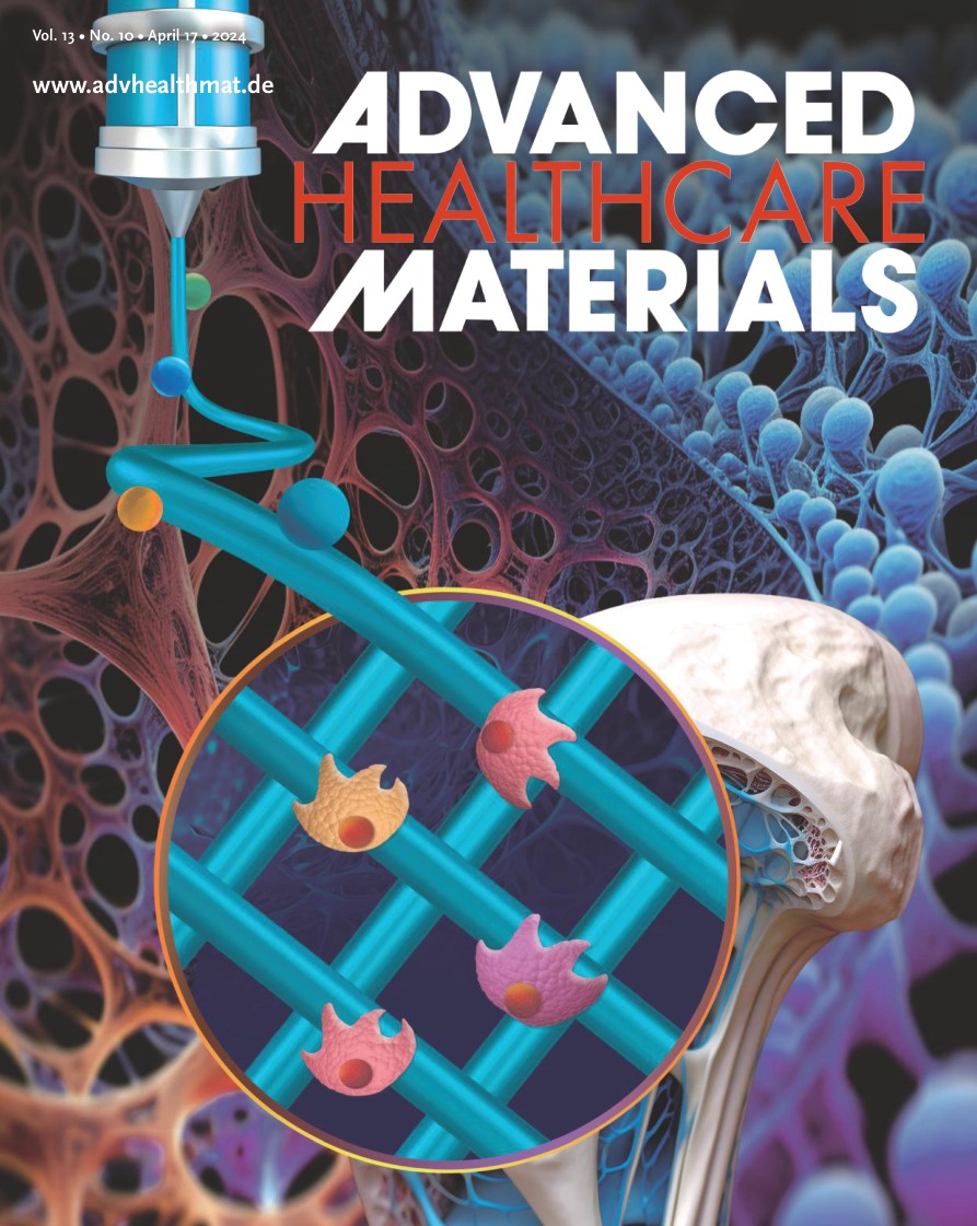 Advanced Healthcare Materials, volume 13 issue 10, 2024 cover featuring DIW Ti6Al4V bone scaffolds